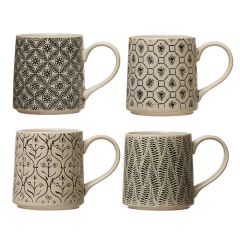 Stamped Stoneware Dish Collection Mug Set of 4