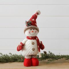Standing Fabric Snowman With Fur Trimmed Hat