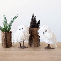 Standing Feather and Fabric Owl Set of 2
