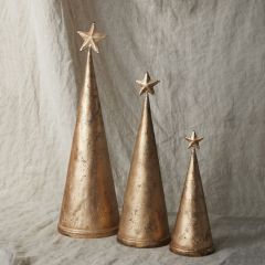 Star Topped Aged Metal Cone Tree