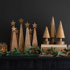 Star Topped Wooden Christmas Trees on Base