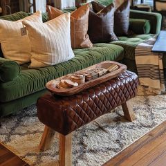 Stitched Leather Top Wooden Bench Seat