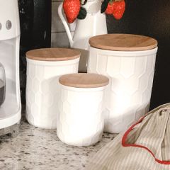 Stoneware Canister Trio With Bamboo Lid
