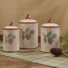 Stoneware Canister With Debossed Pinecone Set of 3