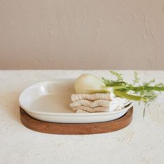 Stoneware Casserole Dish With Wood Base