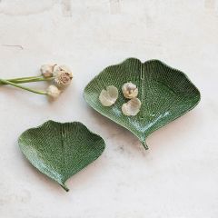 Stoneware Gingko Leaf Trinket Plates Set of 2