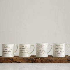 Stoneware Mugs With Coffee Sayings Set of 4