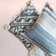 Stonewashed Woven Cotton Pillow With Fringe