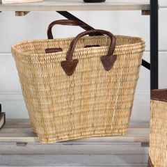 Straw Tote With Leather Handles