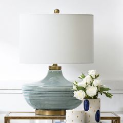 Striped Ceramic Lamp With Linen Shade