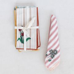 Striped Napkin With Floral Embroidery Set of 4