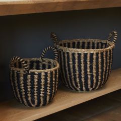Striped Round Basket With Handles Set of 2