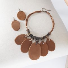 Suede Drop Ovals Necklace and Earring Set