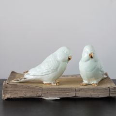 Sweet Ceramic Parakeet Figurine Set of 2