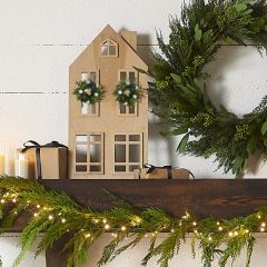 Tabletop House With Mistletoe Wreaths