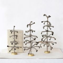 Tabletop Tinsel Tree With Bells Set of 3