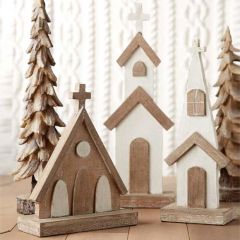 Tabletop Wooden Church Set of 3