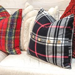 Tartan Plaid Accent Pillow with Buttons