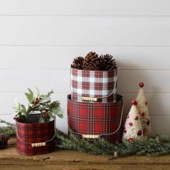 Tartan Plaid Festive Holiday Bucket Set of 3