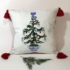 Tasseled Chinoiserie Tree Christmas Accent Pillow