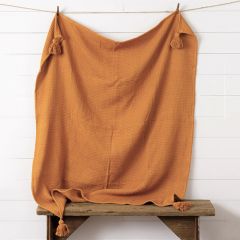 Tasseled Mustard Cotton Throw Blanket