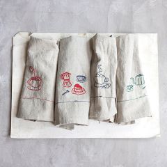 Tea Time Embroidered Cotton Towel Set of 4