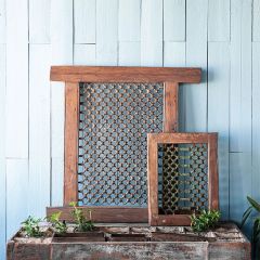 Teak Framed Vintage Iron Window