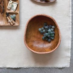 Teakwood Bowl With Leather Stitch Edge