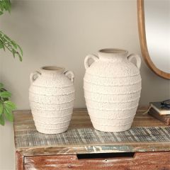 Textured Ceramic Handled Vase Set of 2