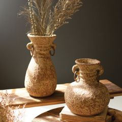 Textured Clay Urn With Metal Rings