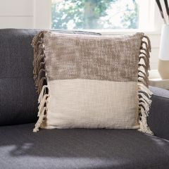 Textured Cotton Throw Pillow With Fringe