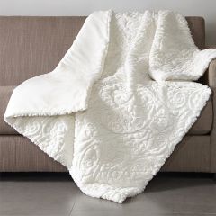 Textured Plush Throw Blanket Ivory
