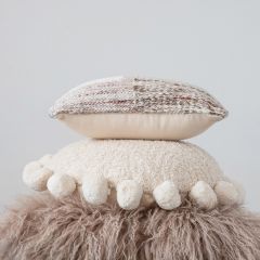 Textured Round Throw Pillow With Poms