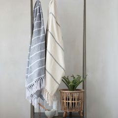 Simple Stripe Fringed Throw Blanket Set of 2