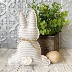 Ticking Stripe Fabric Bunny with Jute Bow