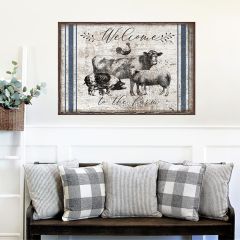 Ticking Stripe Welcome To The Farm Wall Canvas