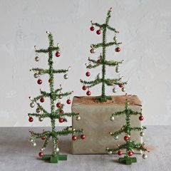 Tinsel Tree With Ornaments Set of 3