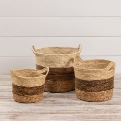 Tri Color Woven Rattan Basket Set of 3