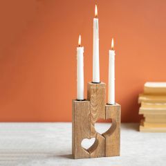 Triple Heart Wood 3 Piece Taper Candle Holder