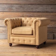 Tufted Canvas Roll Arm Accent Chair