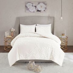 Tufted Cotton Chenille Floral 3 Piece Comforter Set