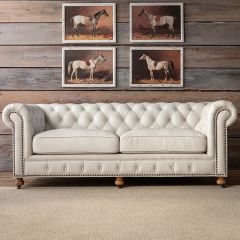 Tufted Leather Roll Arm Sofa