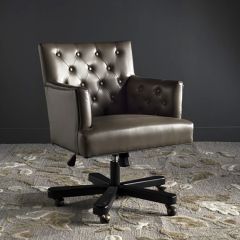 Tufted Leather Rolling Desk Chair