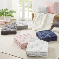 Tufted Pom Embellished Square Floor Cushion