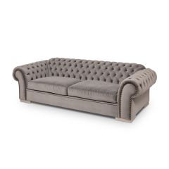 Tufted Velvet Roll Arm Sofa
