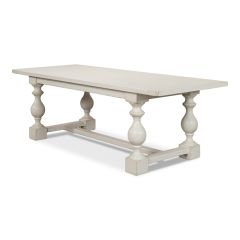 Turned Baluster Long Antique White Dining Table