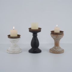 Turned Wood Farmhouse Candle Holders Set of 3