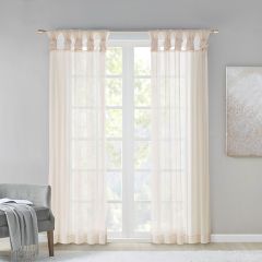 Twist Top Sheet Ivory Window Curtain Panel Set of 2