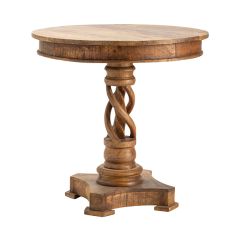 Twisted Wood Round Pedestal Accent Table