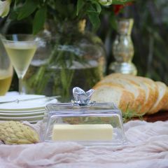 Two Piece Glass Butter Dish With Magnolia Accent